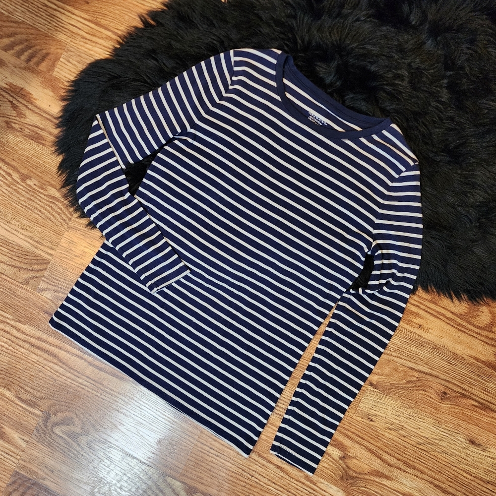 Navy and White Striped Long Sleeve Shirt Womens Size L